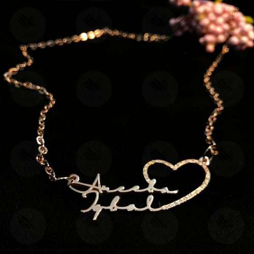 Double Name Necklace with Heart