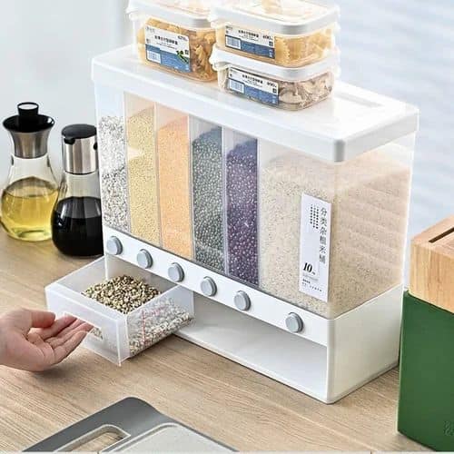Container Set Wall Mounted - Cereal Food Dispenser For Kitchen 6 Grid Dry Food Dispenser