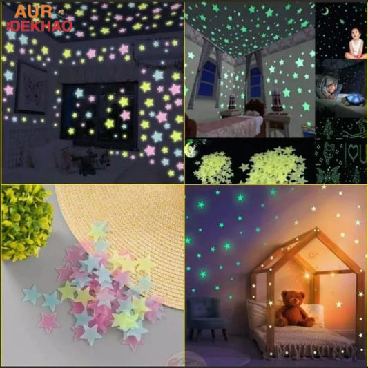 100pcs Luminous Wall Stickers Glow In The Dark Stars AurDekhao.pk