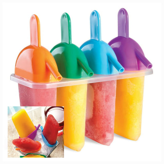 Ice Pop Molds 4 Piece Set with Sipper Straws for Added Convenience - Popsicle Maker - Make Healthy Juice Bars Sorbet Sherbet Pops