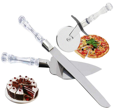 Pizza Cutter, Acrylic Handle Cake Knife and Server with (Set of 3)