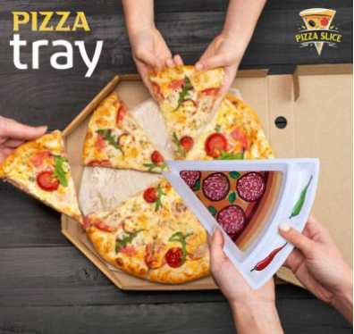Pizza Slice Tray With 2 Compartments For Dips & Sauce