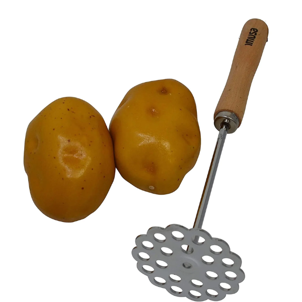 Potato Masher Wood and Silver Fruit Vegetable Tools Wooden Handle Stainless Steel Potato Masher Cooking Utensil Press Portable Practical Crusher Food Ricer
