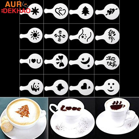 16 Pieces Coffee Art Stencils AurDekhao.pk