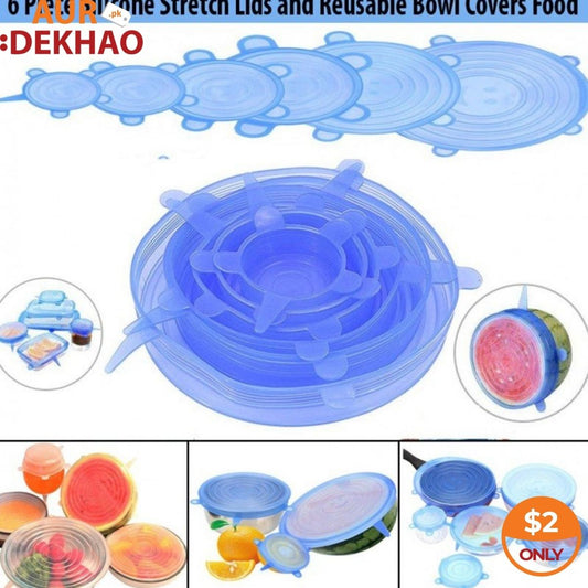 6 Piece Silicone Stretch Lids and Reusable Bowl Covers Food Cover AurDekhao.pk