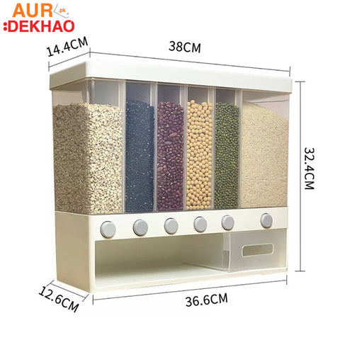 6-in-1 Plastic Wall Mounted Food Storage Dispenser-Dry Food Container AurDekhao.pk