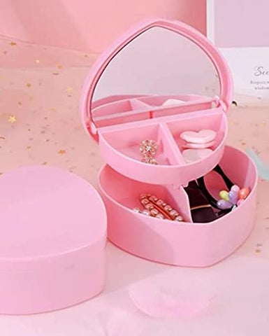 Pink Girl Heart Jewelry Storage Box Double Mirror Storage Box Desktop Love Jewelry Box