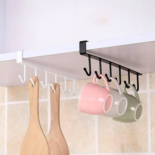 Mug Holder Under Cabinet Hanging Hook Holder for Mugs, Coffee Cups and Kitchen Utensils Storage Rack Organizer Hooks