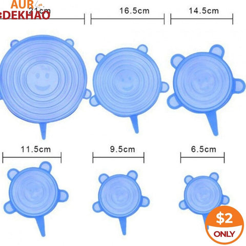 6 Piece Silicone Stretch Lids and Reusable Bowl Covers Food Cover
