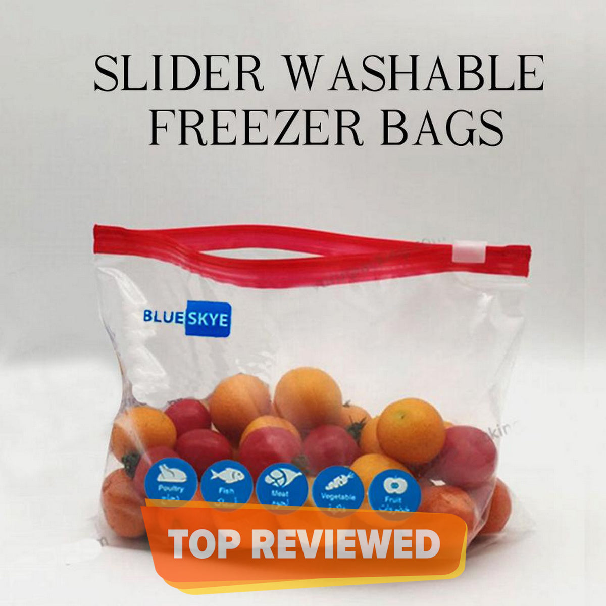 Pack of 5 Large size Freezer bags / Plastic zip bags / Zip lock bags / Antibacterial Freezer plastic slider ziplock bags
