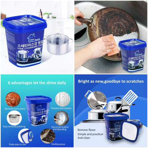 Powerful Stainless Steel Cookware Cleaning Paste Household Kitchen Cleaner Washing Pot Bottom Scale Strong Cream Detergent 800 Gram