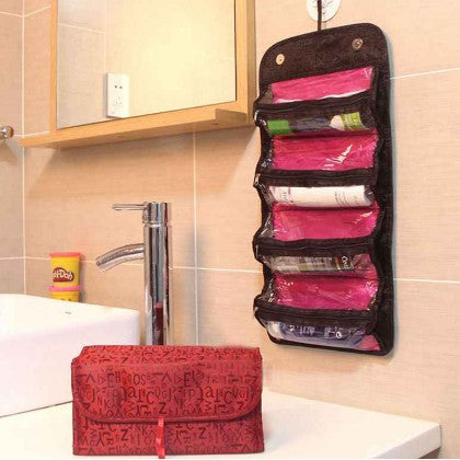 Women's Travel Cosmetic Bag Roll Up Makeup Hanging Organizer Pouch Roll-N-Go
