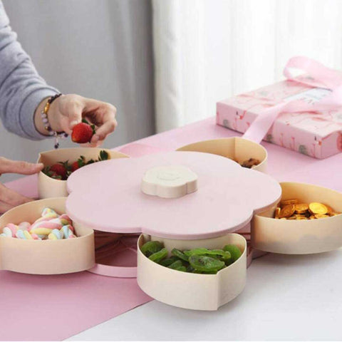 Flower Rotating Candy Box - Snack Serving Tray with Dried Fruit