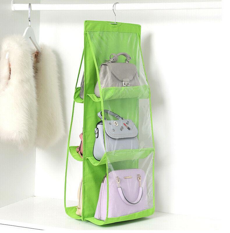 6 Pockets Folding Hanging Handbag Purse Storage Large Clear Holder Anti-dust Organizer Rack Hook Hanger Bag AurDekhao.pk