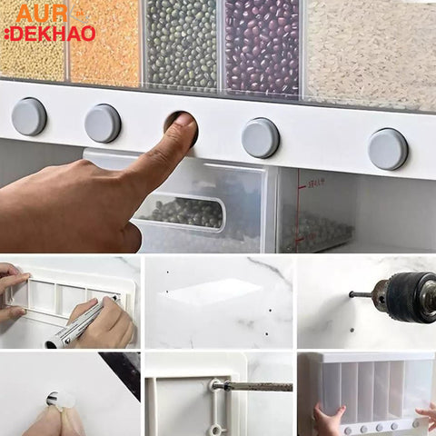 6-in-1 Plastic Wall Mounted Food Storage Dispenser-Dry Food Container AurDekhao.pk