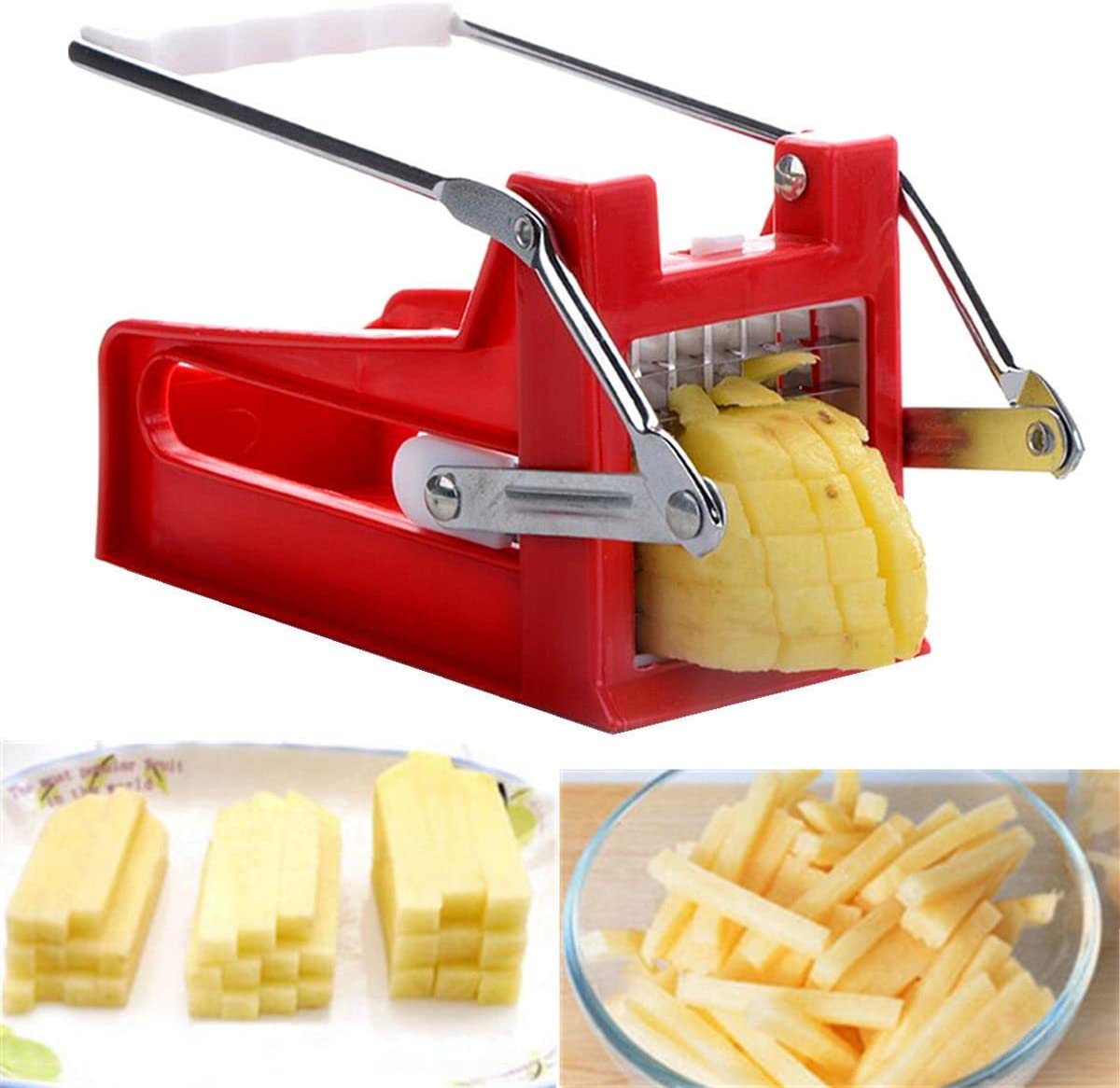 French Fires Chips Potato Chip Cutter, Stainless Steel Slicer Vegetable Cutter Maker Slicer with 2 Blades