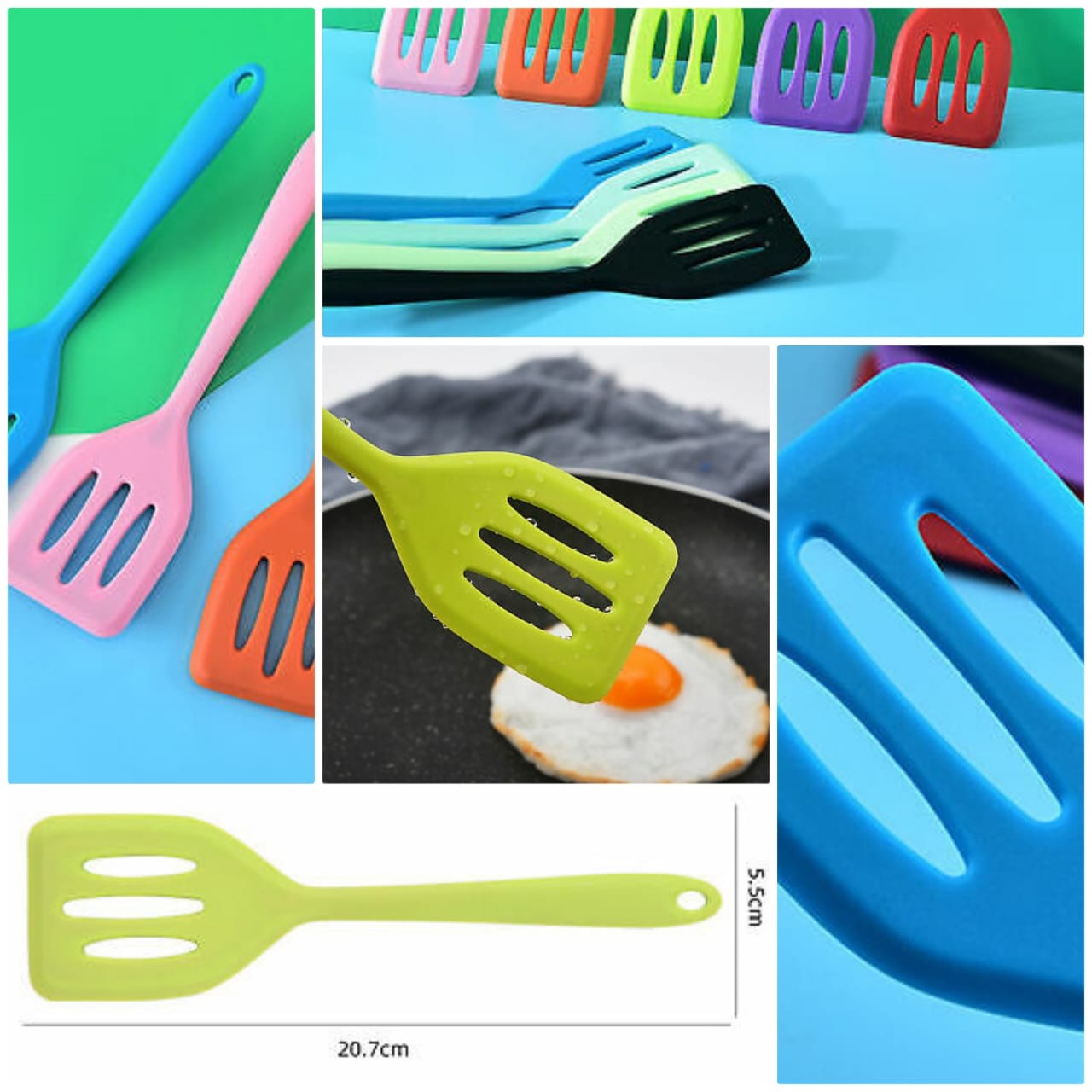 Home Kitchen Silicone Heat Resistant Cooking Soup Scoop Spoon Green Clear