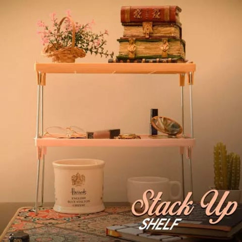 1piece Stack up shelf space saver plastic racks Folding Kitchen cupboard Organizer AurDekhao.pk