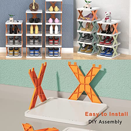 Shoe Rack, Vertical Narrow Shoe Shelf Plastic Free Splicing Shoe Organizers for Home