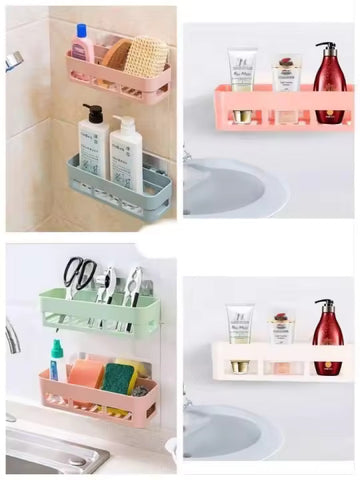 Plastic Kitchen Storage Rack Self Adhesive Wall Storage Organizer Toilet
