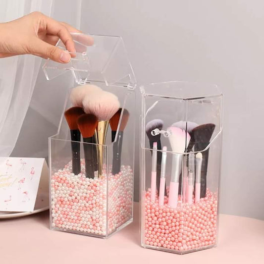 Transparent brush holder with pearls