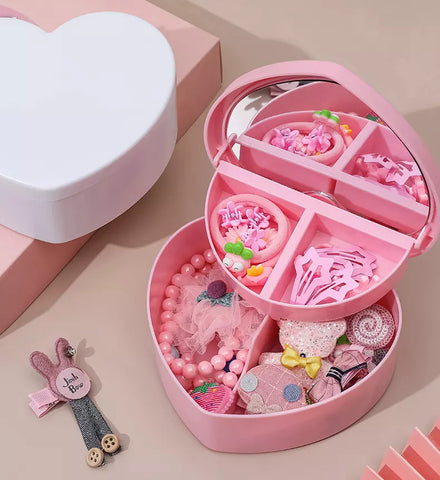 Pink Girl Heart Jewelry Storage Box Double Mirror Storage Box Desktop Love Jewelry Box