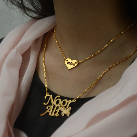 Double Chain with Name in Heart