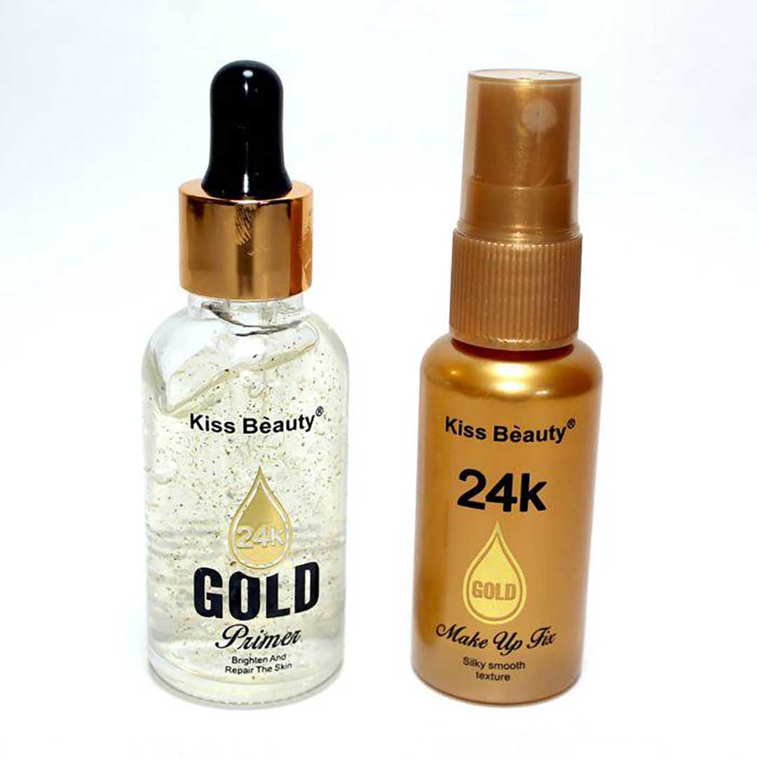 2 in 1 Kiss Beauty Primer & Makeup Fixer, 24k Gold Suits makeup fix silky smooth texture AurDekhao.pk