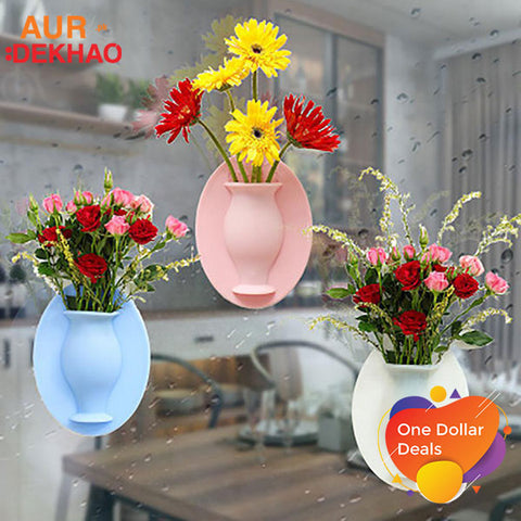 Vase with Magic Silicone Sticky  ( flowers not included )