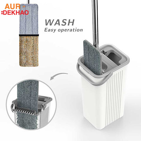Cleaning Mop Tool Self-Wash Squeeze Dry Flat Mop Bucket