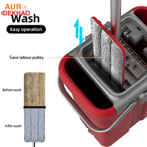 Cleaning Mop Tool Self-Wash Squeeze Dry Flat Mop Bucket