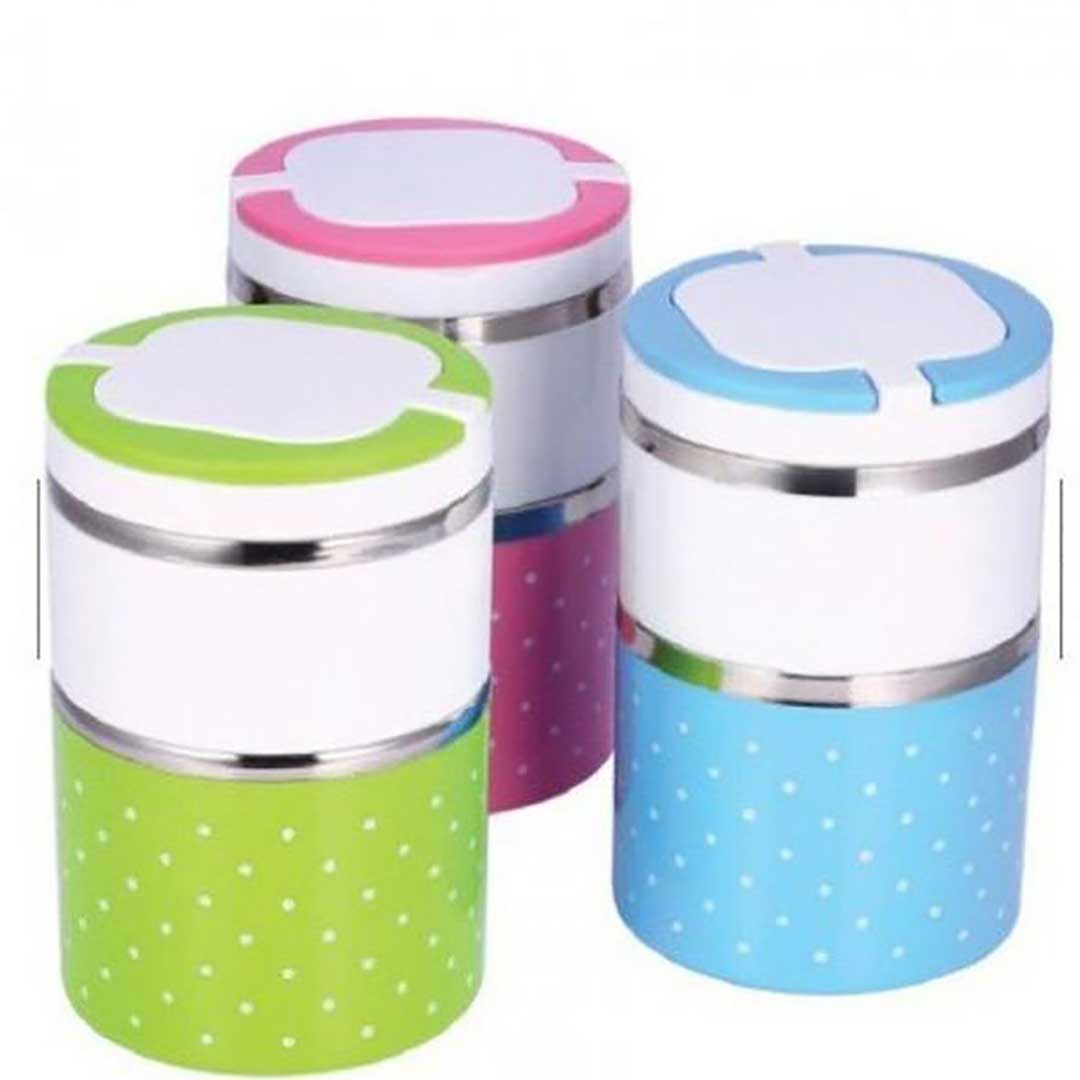 Polkadot Handle Grip Stainless Steel 2 Layer Lunch Box