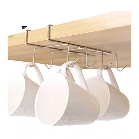 Under Shelf Cup Rack with 8 Hooks in Stainless Steel
