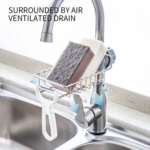 Adjustable Faucet Sink Holder Shelf Soap Sponge Drain Basket Rack