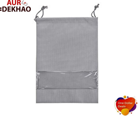 Grey Non-Woven Fabric Dustproof Drawstring Bag, Travel Shoe Storage Bag, Breathable Storage Pouch With Visual Window