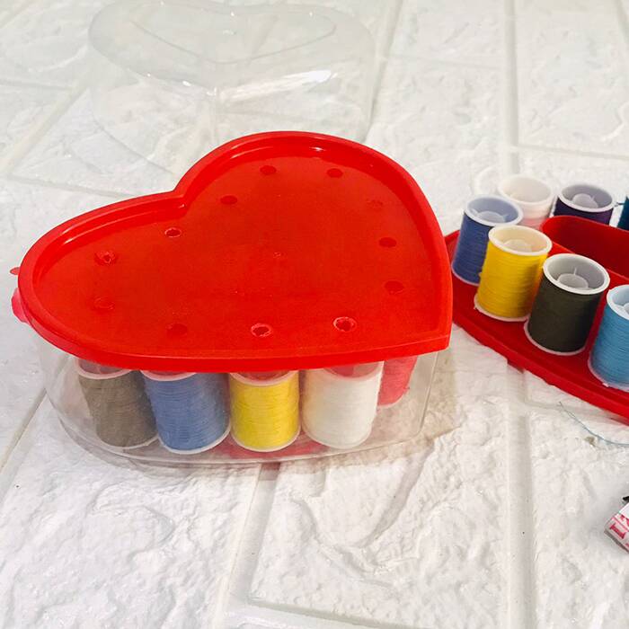 Set Portable Heart Shape Sewing Box Kit