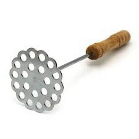 Potato Masher Wood and Silver Fruit Vegetable Tools Wooden Handle Stainless Steel Potato Masher Cooking Utensil Press Portable Practical Crusher Food Ricer