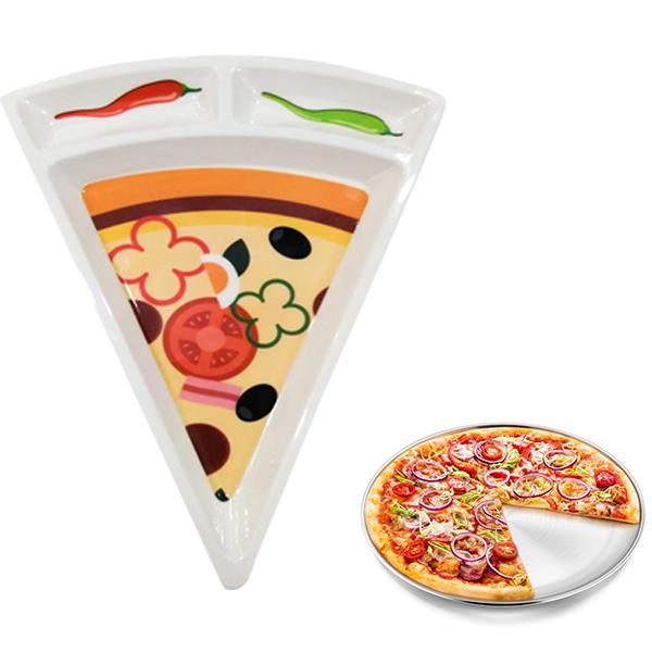 Pizza Slice Tray With 2 Compartments For Dips & Sauce