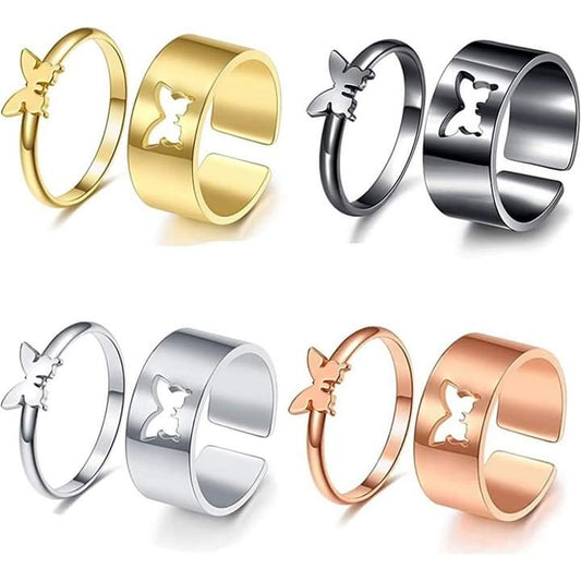 Men's Women's Butterfly Couple Ring Two-Piece Set Adjustable Rings