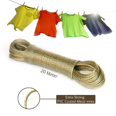 20 Meters Strong Wet Cloth Laundry Rope P.v.c Coated Metal Cloth Drying Wire AurDekhao.pk