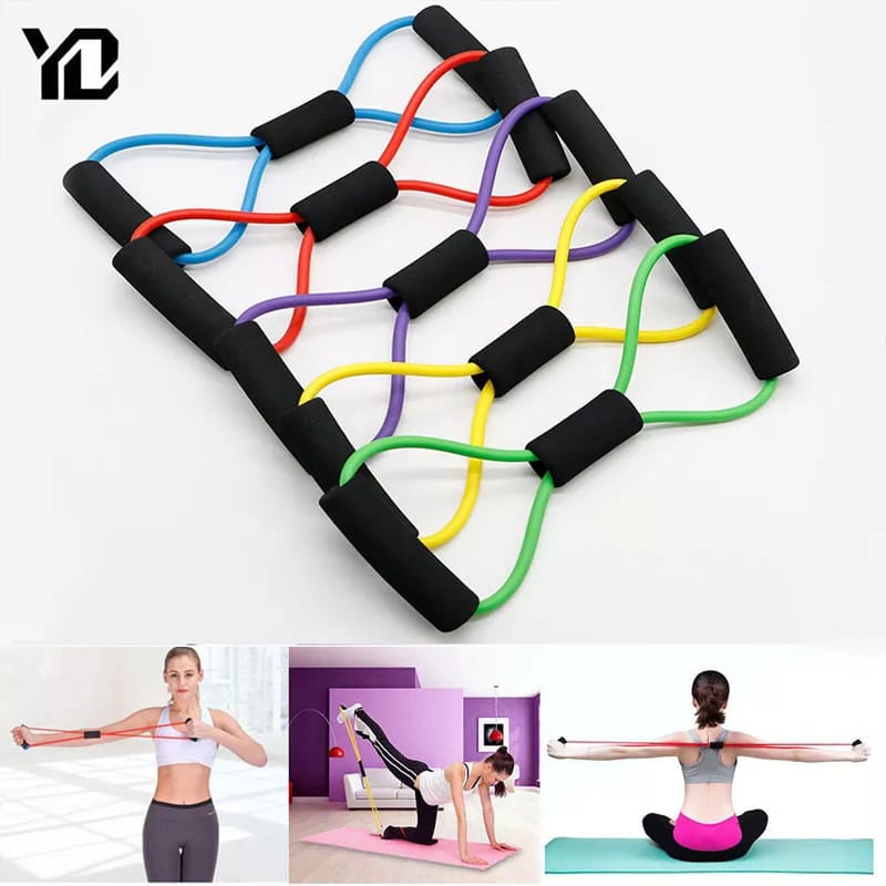 Rope Rubber Elastic Band 8 Word Yoga Fitness Chest Expander for Sports Exercise Massage Balance Mat for Home Strength Training