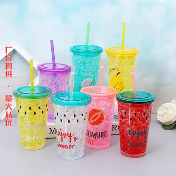 2 Layers Star Glitter Water Jar, Summer Plastic Mug With Straw And Lid AurDekhao.pk