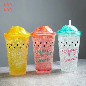 2 Layers Star Glitter Water Jar, Summer Plastic Mug With Straw And Lid AurDekhao.pk