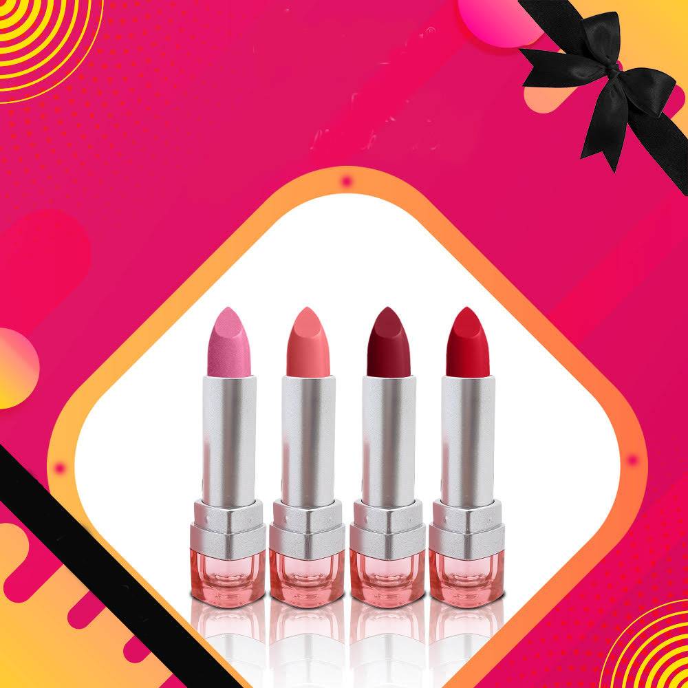 Glamorous Face Gift Pack of 4 Matte Lipstick Pink Case