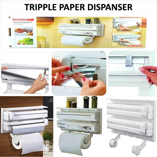 3in1 Kitchen Triple Paper Dispenser - Paper, Aluminum Foil AurDekhao.pk