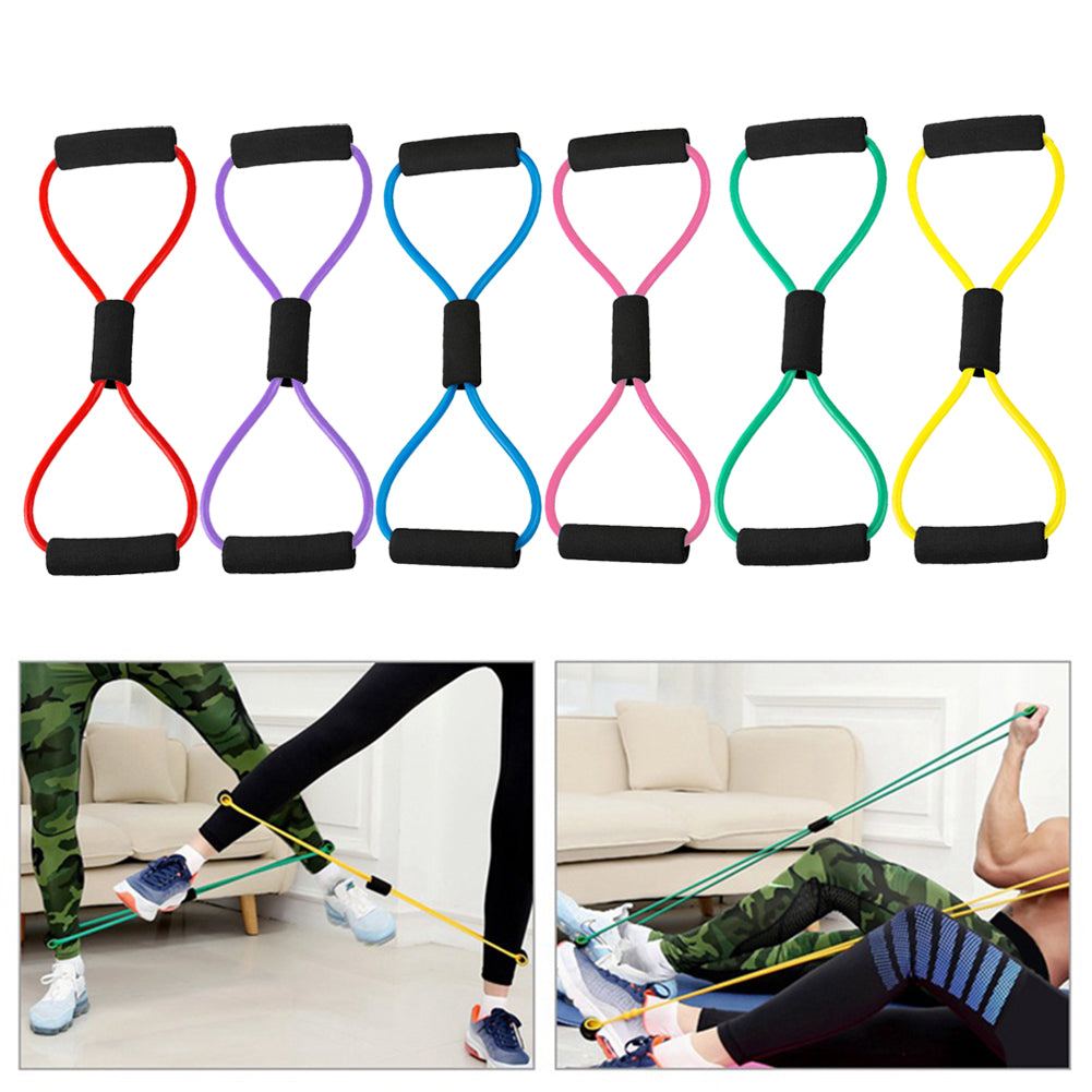 Rope Rubber Elastic Band 8 Word Yoga Fitness Chest Expander for Sports Exercise Massage Balance Mat for Home Strength Training